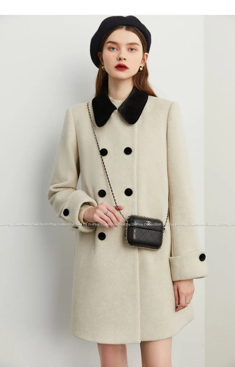 Fall autumn vintage velvet doll collar loose sleeve tweed coat - vivican (v)