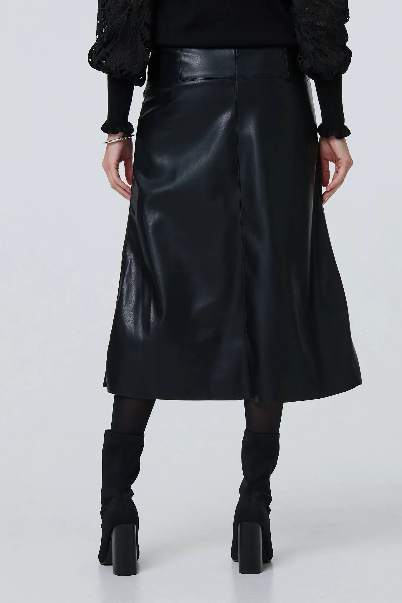 Faux Leather High Waist Midi Skirt