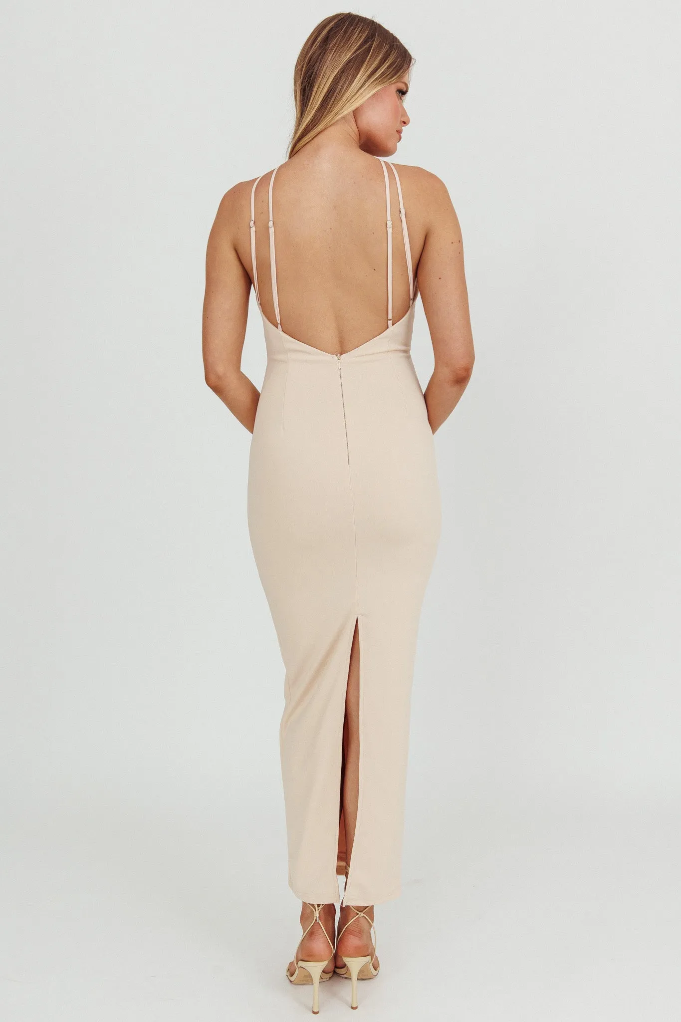 Feels Good Backless Bodycon Maxi Dress Cream