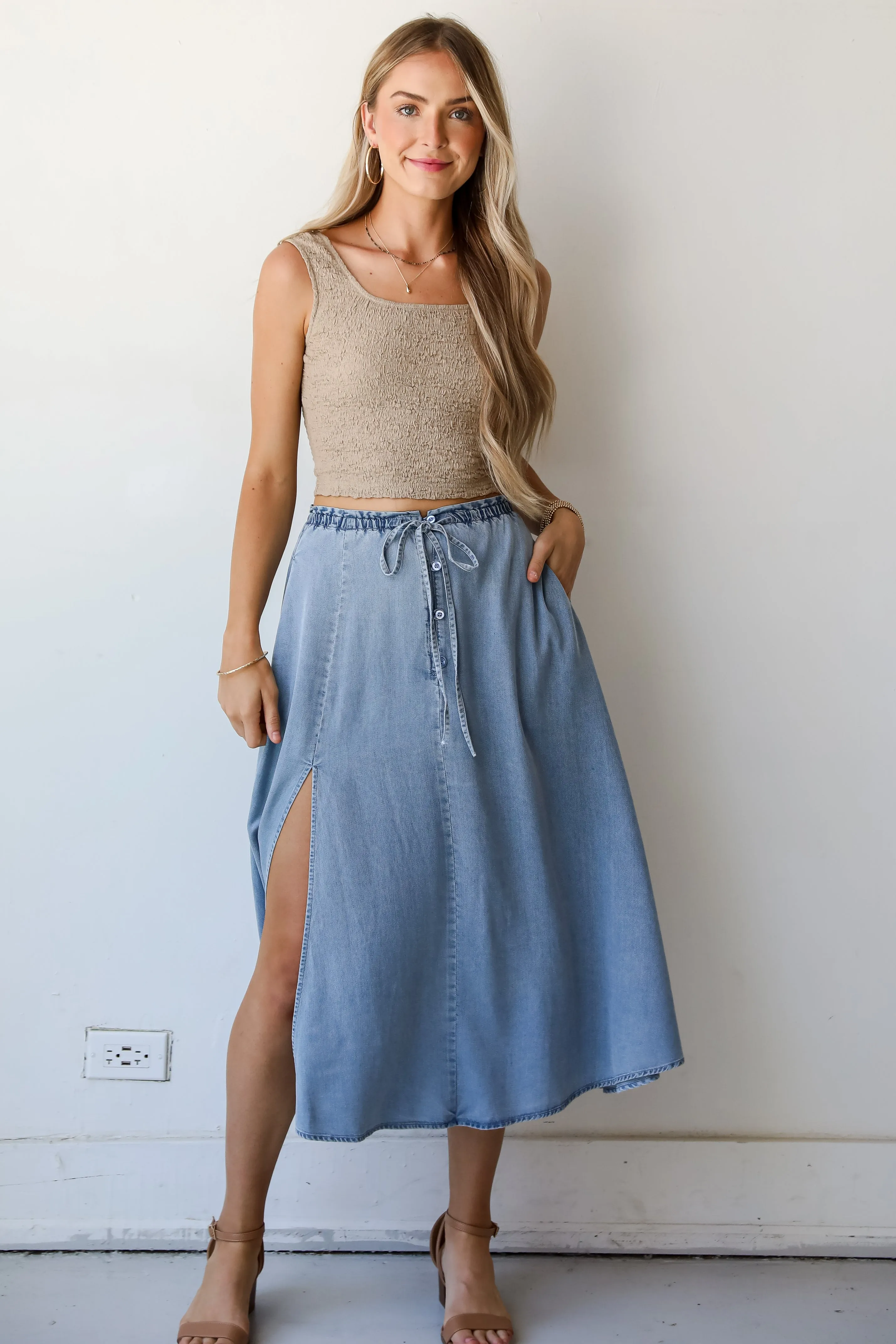 FINAL SALE - Distinct Style Denim Midi Skirt