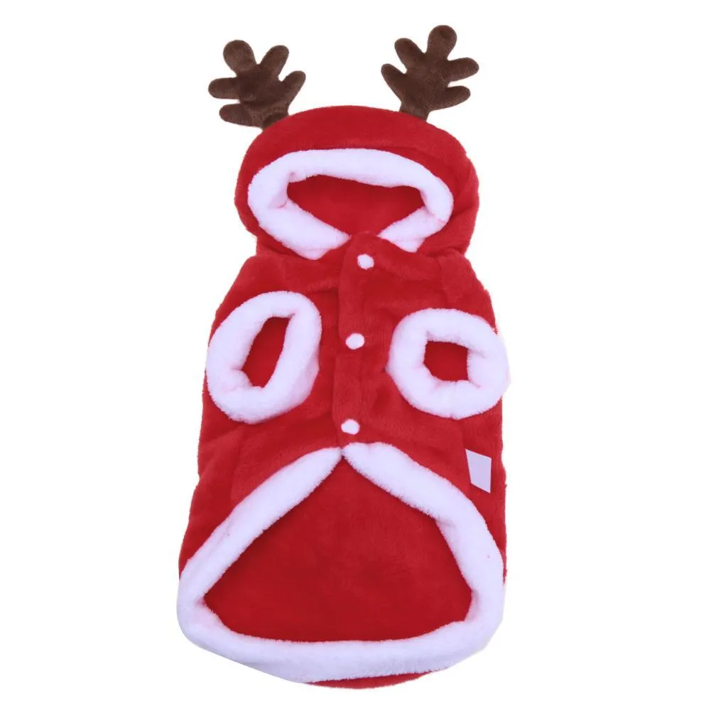 Fleece Dog Clothes Dog Coat Christmas Lovely Pet Puppy Elk Hooded Warm Coat