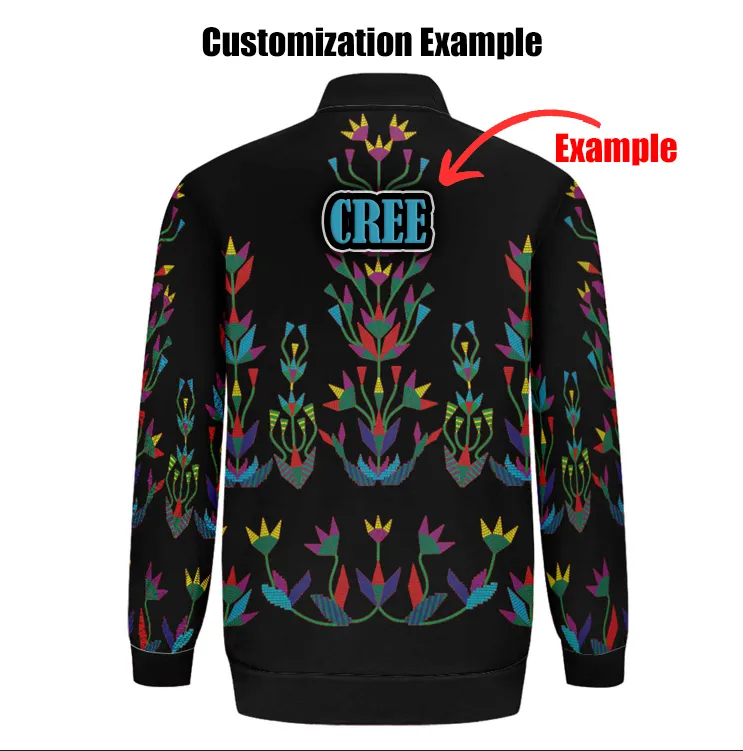 Floral Beadwork Youth Zippered Collared Lightweight Jacket