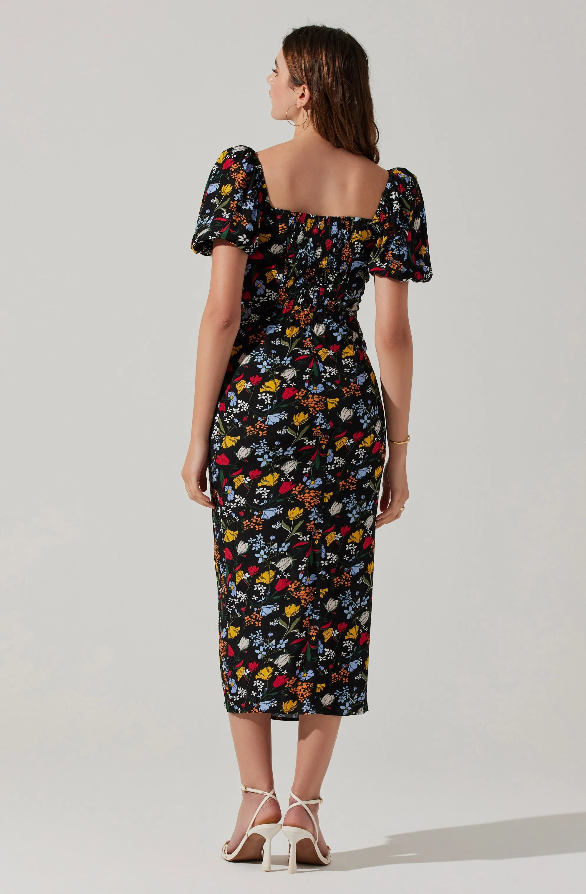 Floral Square Neck Slit Front Midi Dress