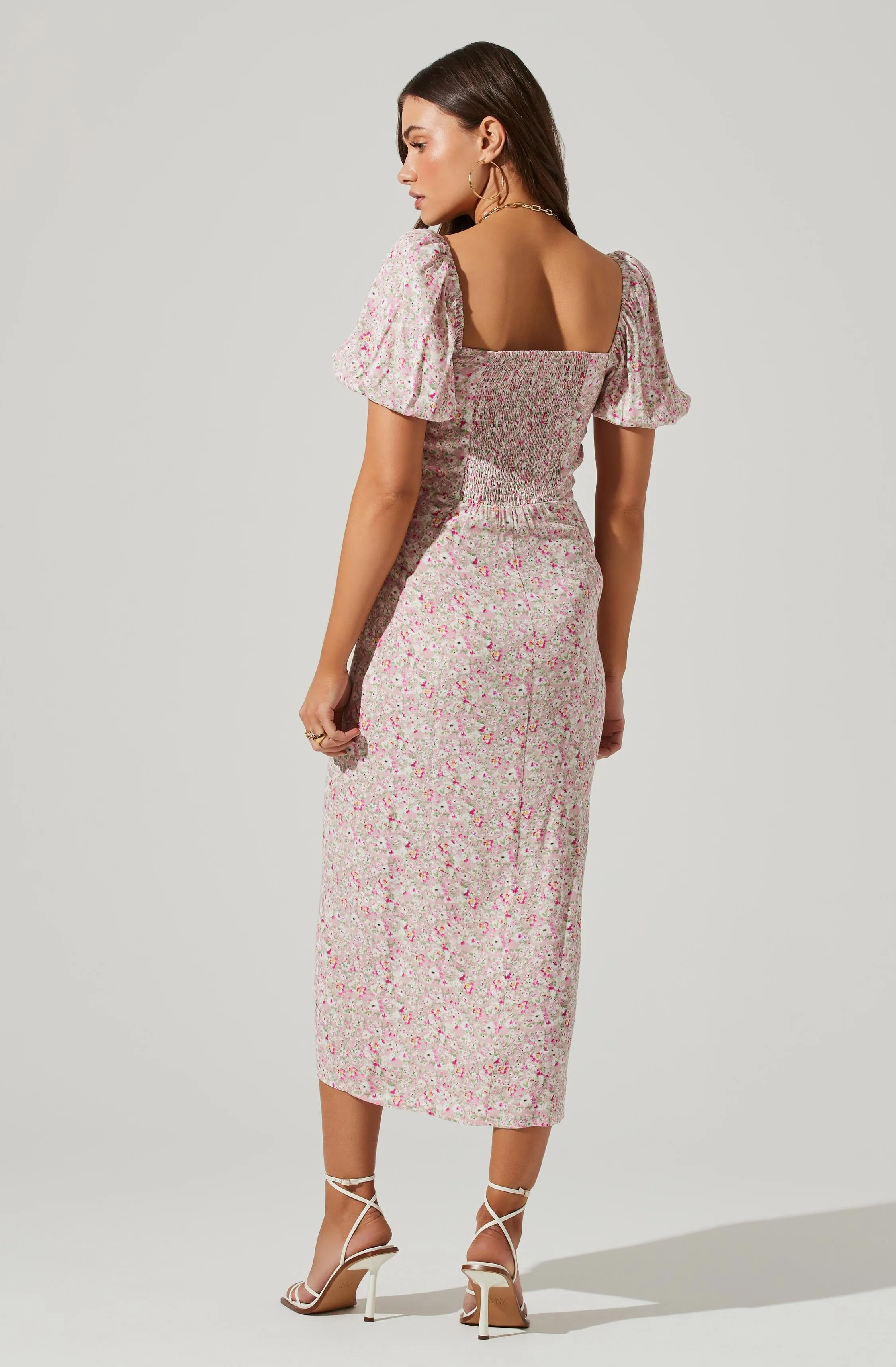 Floral Square Neck Slit Front Midi Dress