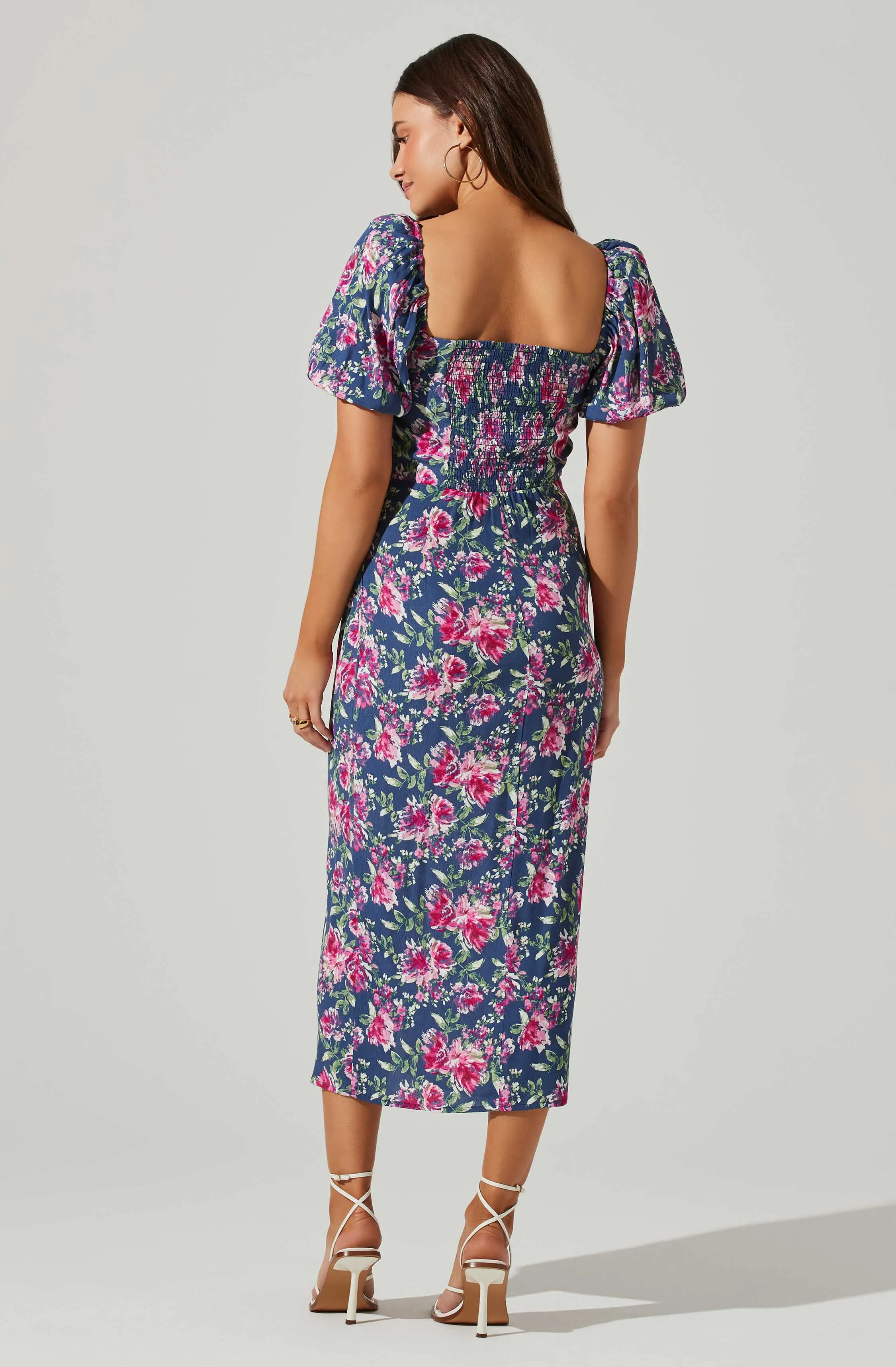 Floral Square Neck Slit Front Midi Dress