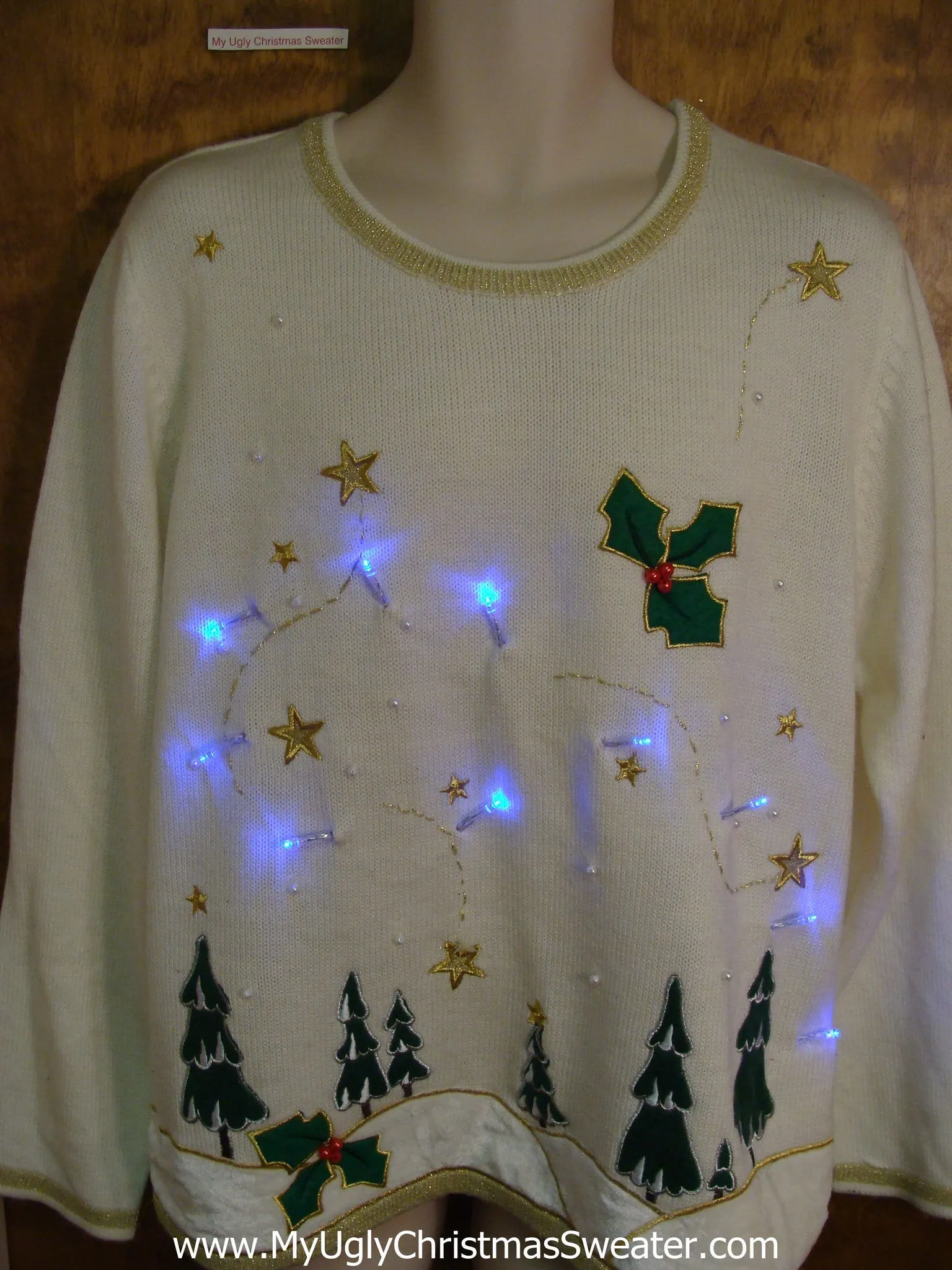 Forest in the Winter Stars Light Up Ugly Xmas Sweater