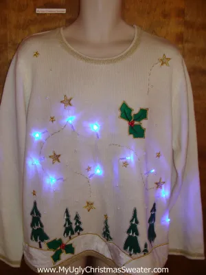 Forest in the Winter Stars Light Up Ugly Xmas Sweater