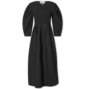 Ganni Open-Neck Smock Long Dress, Black