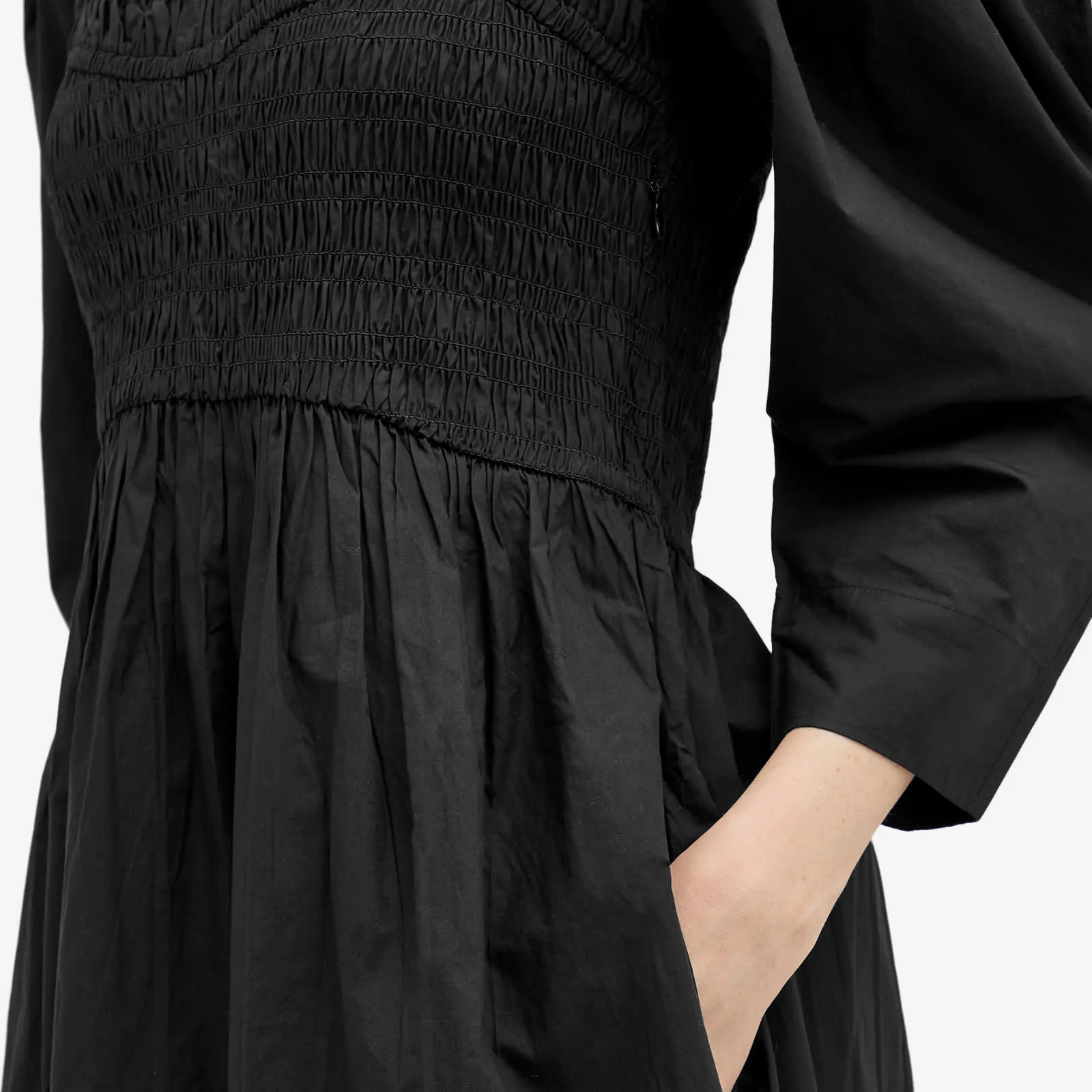 Ganni Open-Neck Smock Long Dress, Black