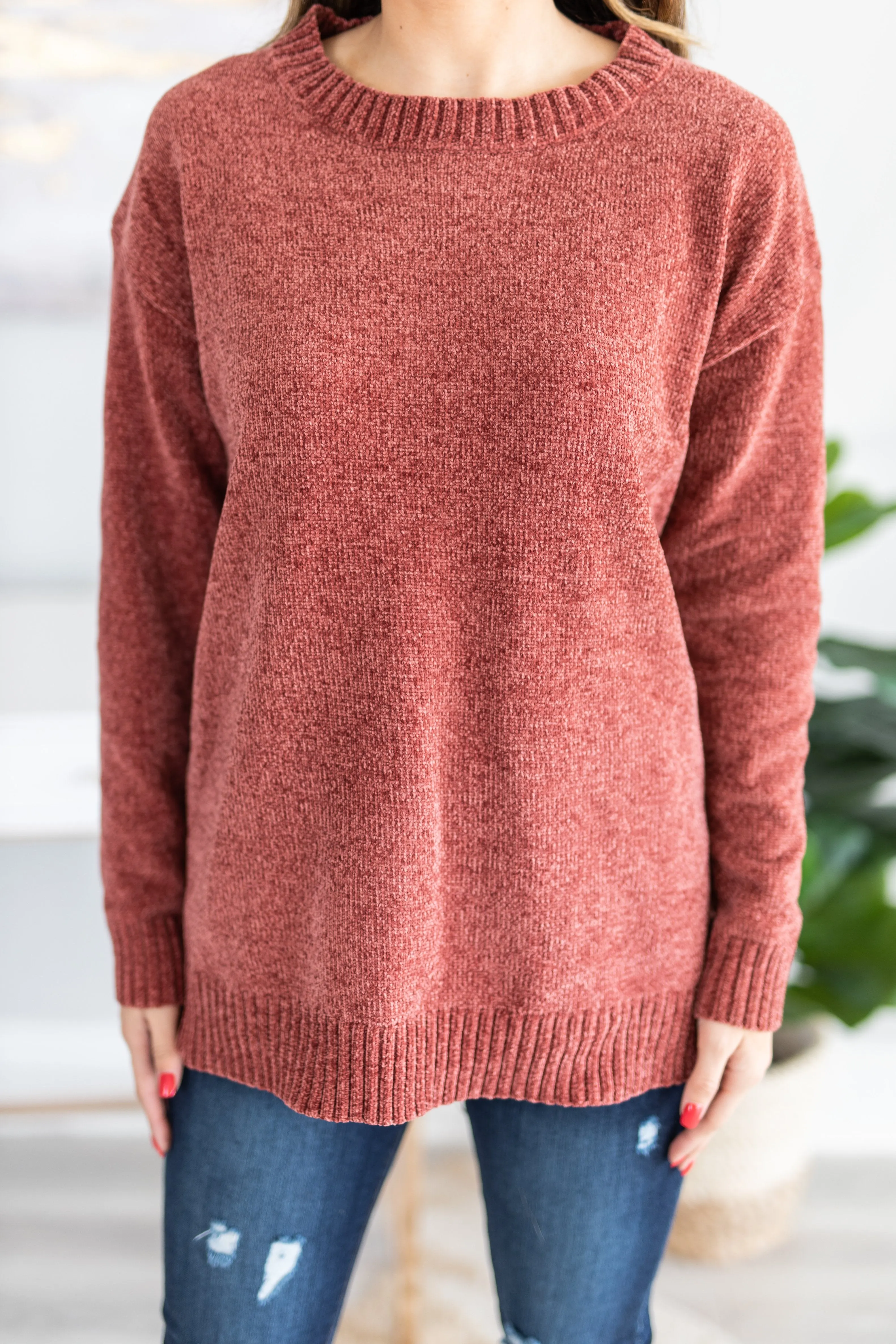 Get Involved Rust Orange Chenille Sweater