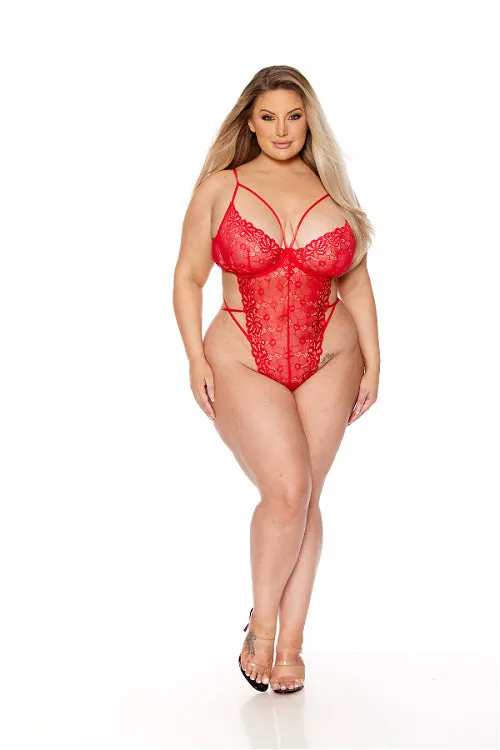 Getting On You- Curvy Size Lace Teddy & Robe Set