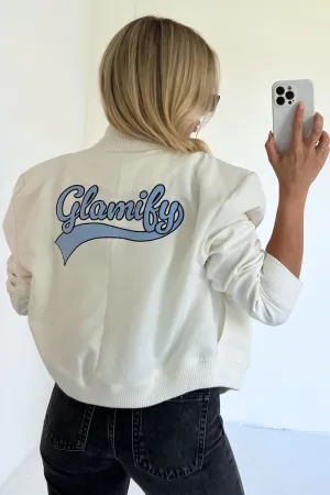 Glamify white embroidered bomber jacket