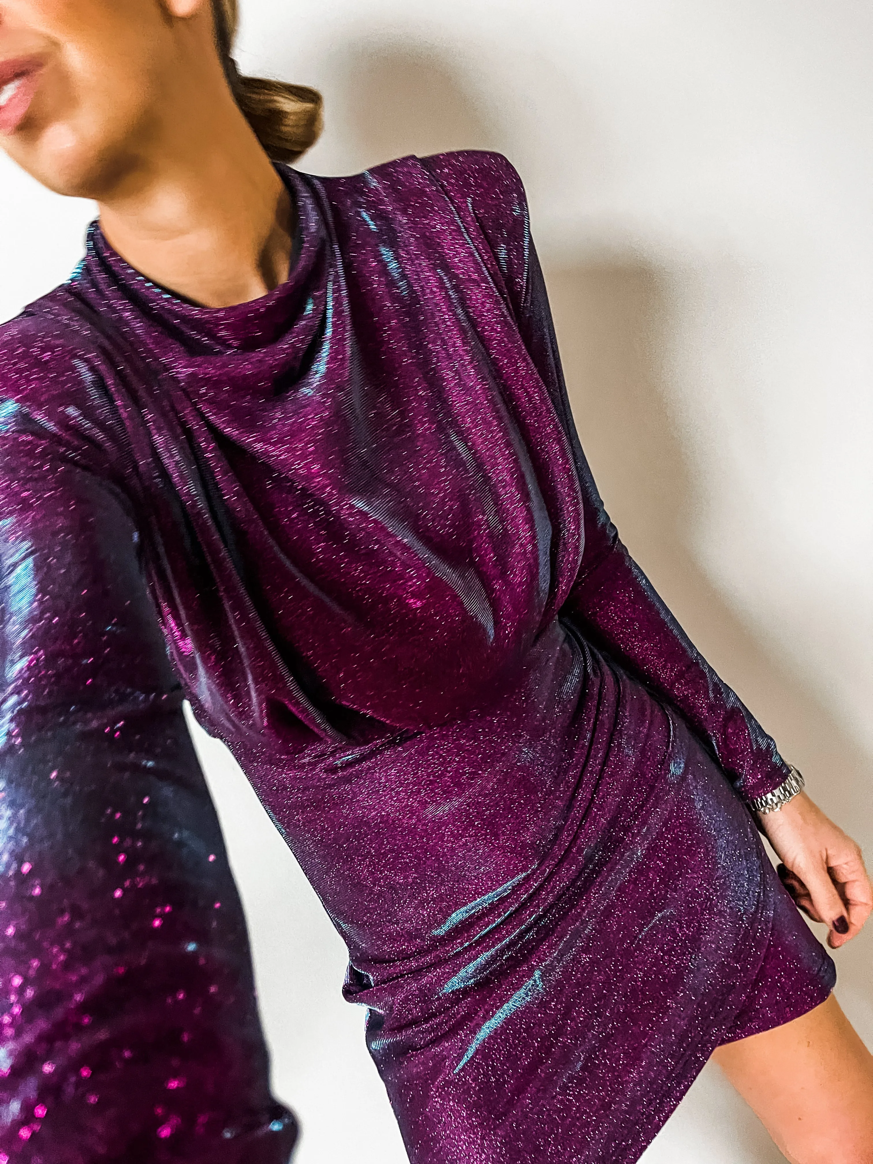 Glitter Drape Detail Mini Dress