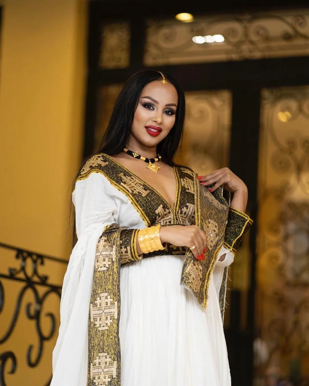 Golden and Black Beauty on Traditional Ethiopian Dress: with Geometric Cross Embellishments Habesha Dress Gorgeous Habesha Kemis