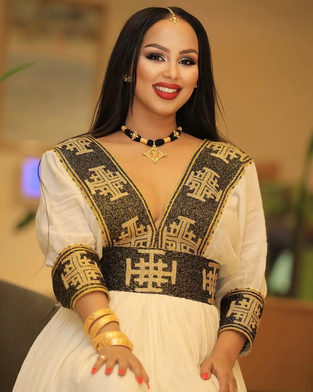 Golden and Black Beauty on Traditional Ethiopian Dress: with Geometric Cross Embellishments Habesha Dress Gorgeous Habesha Kemis