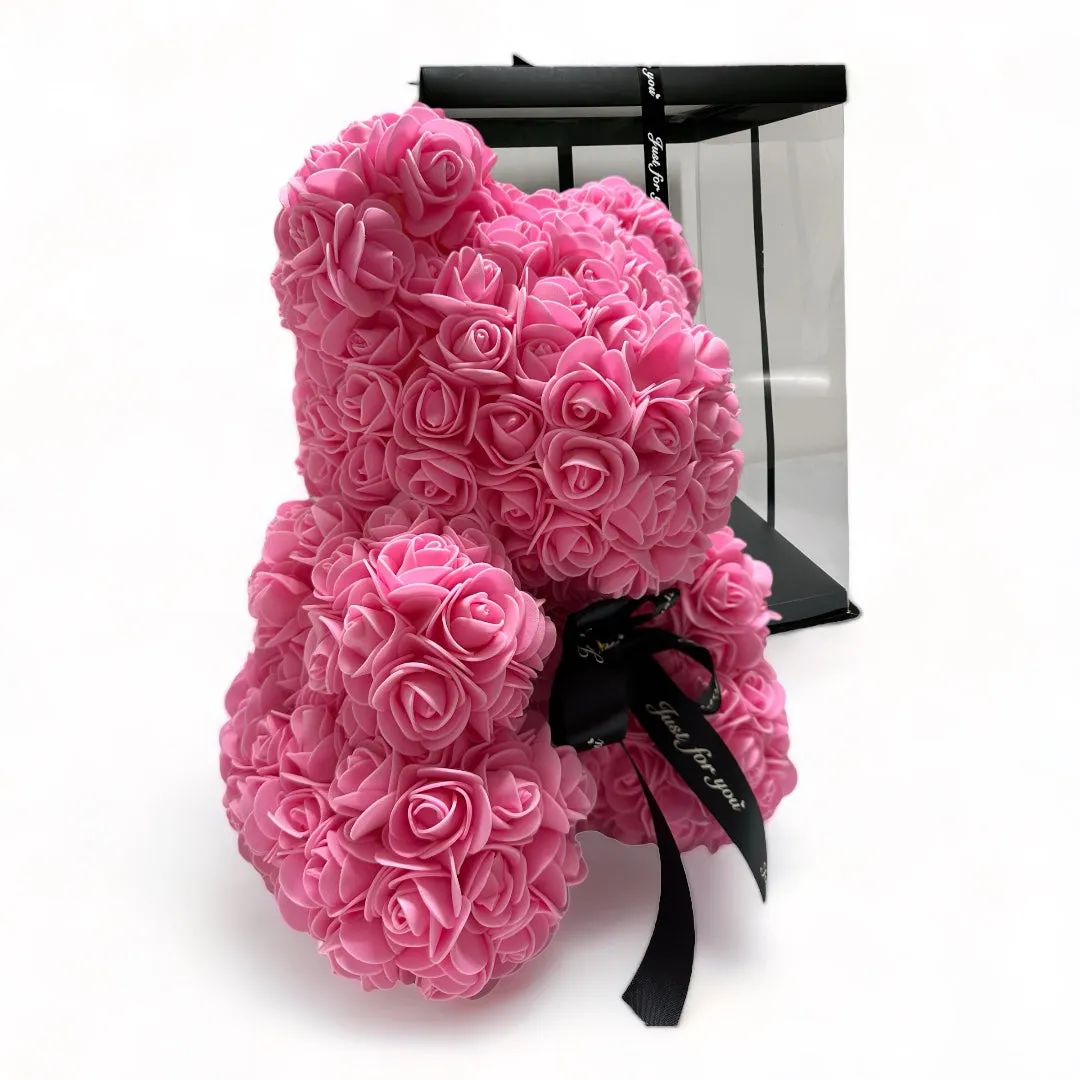 Gorgeous Pink Rose Teddy Bear with Gift Box - 25cm