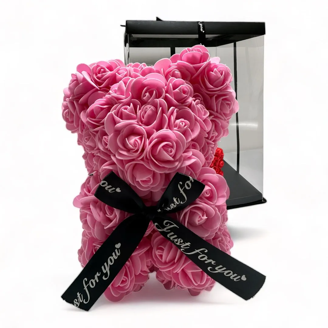 Gorgeous Pink Rose Teddy Bear with Gift Box - 25cm