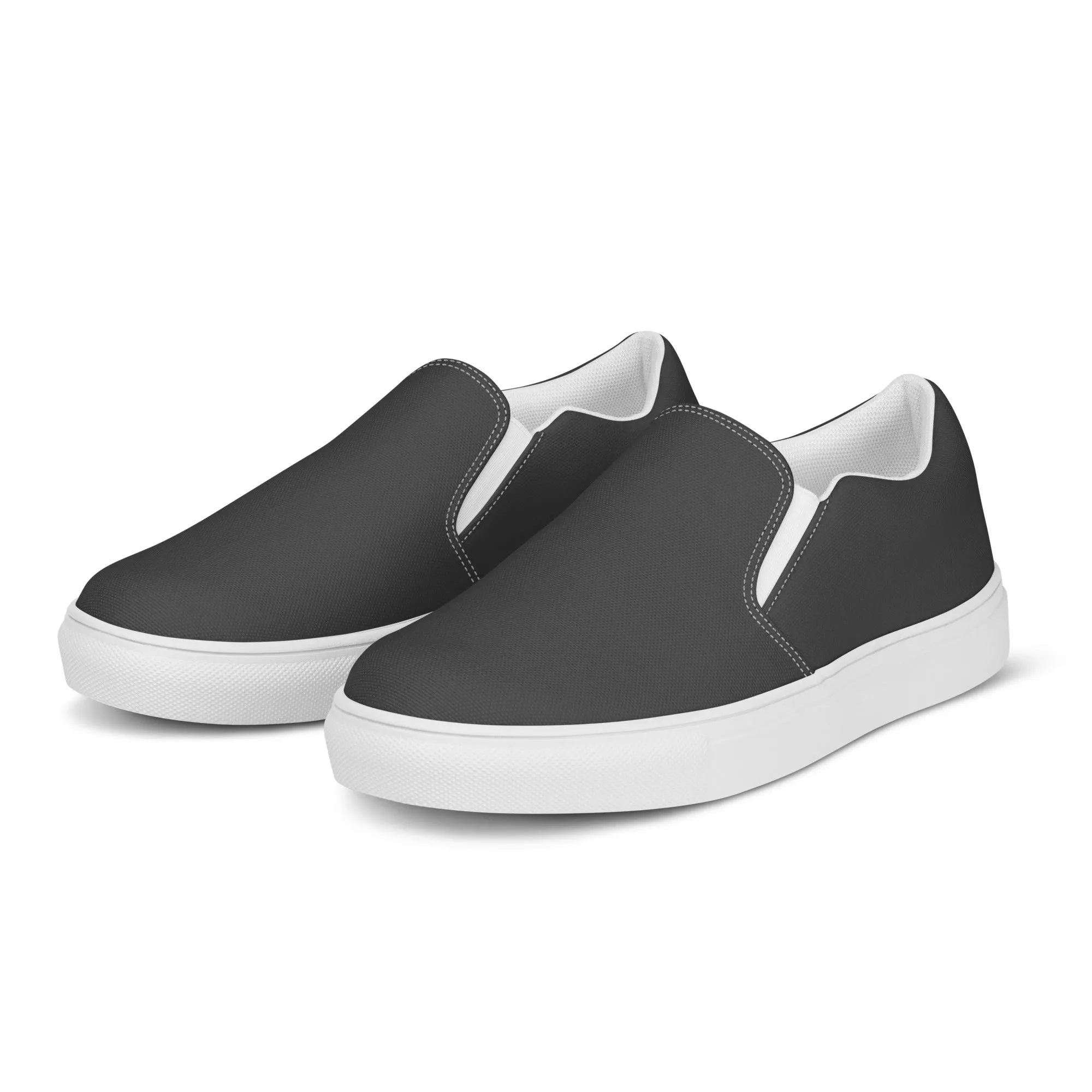 Graphite Grey Men's Slip Ons, Solid Grey Color Best Casual Breathable Men’s Slip-on Canvas Shoes (US Size: 5-13)