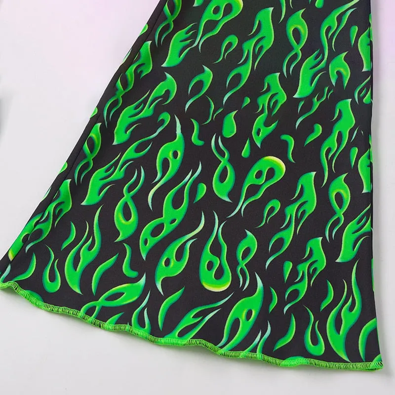 Green Alien Print Cyber Pants