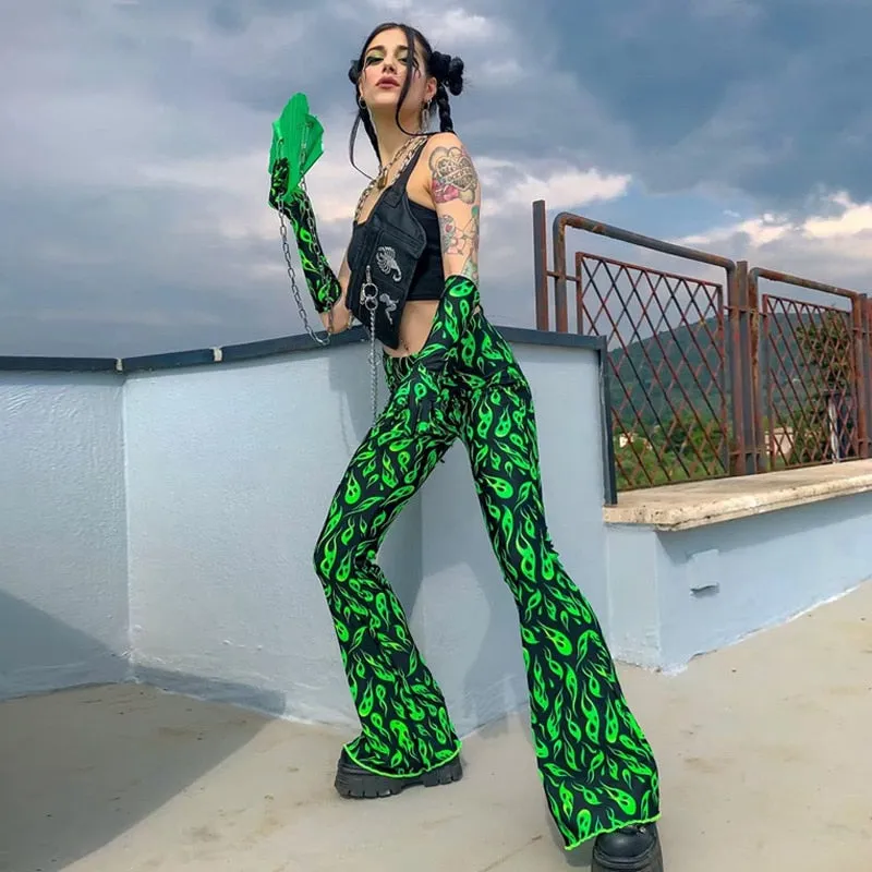 Green Alien Print Cyber Pants