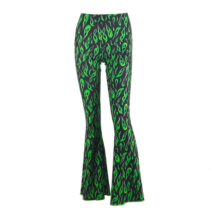 Green Alien Print Cyber Pants