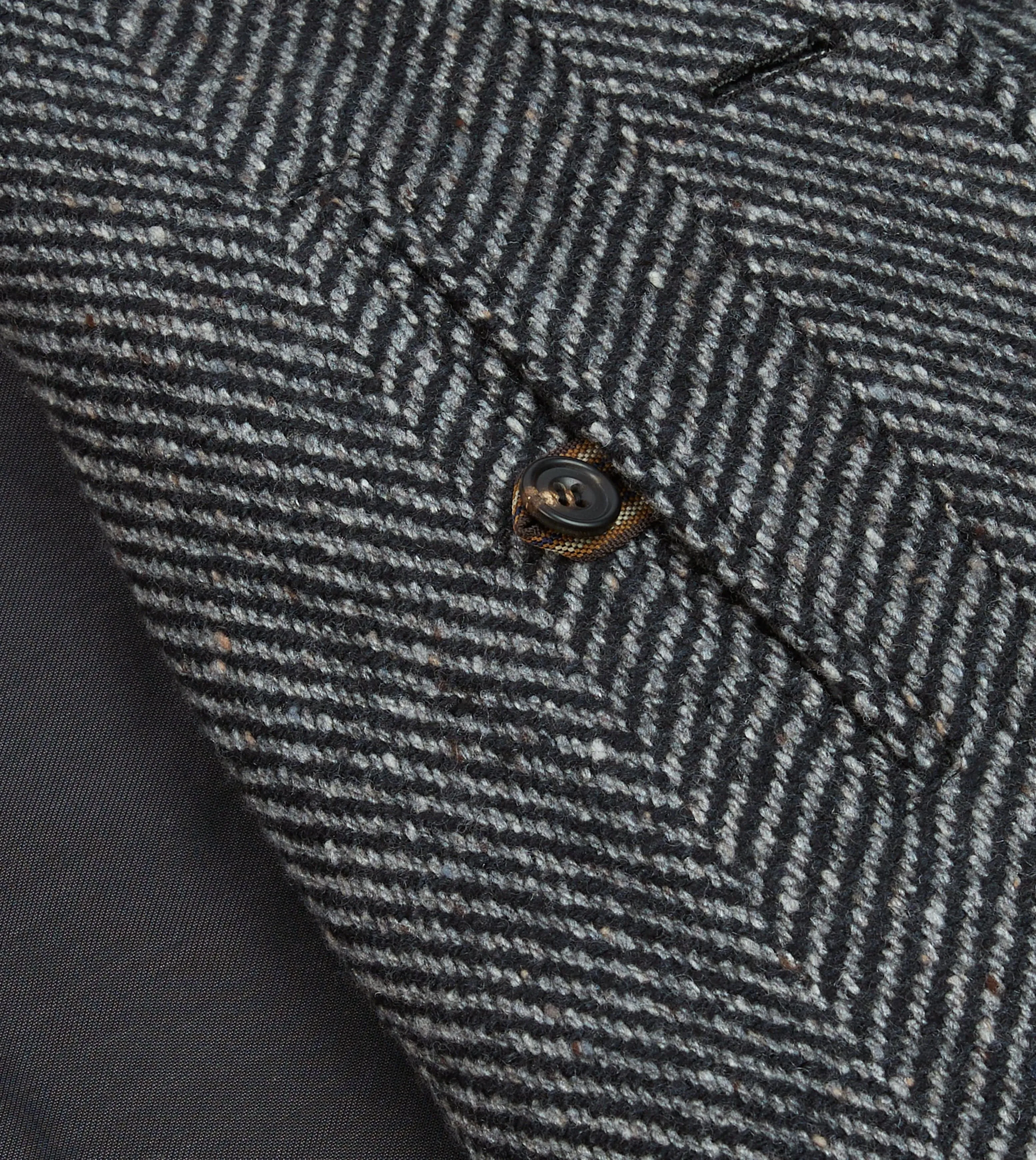 Grey Herringbone Wool Raglan Coat