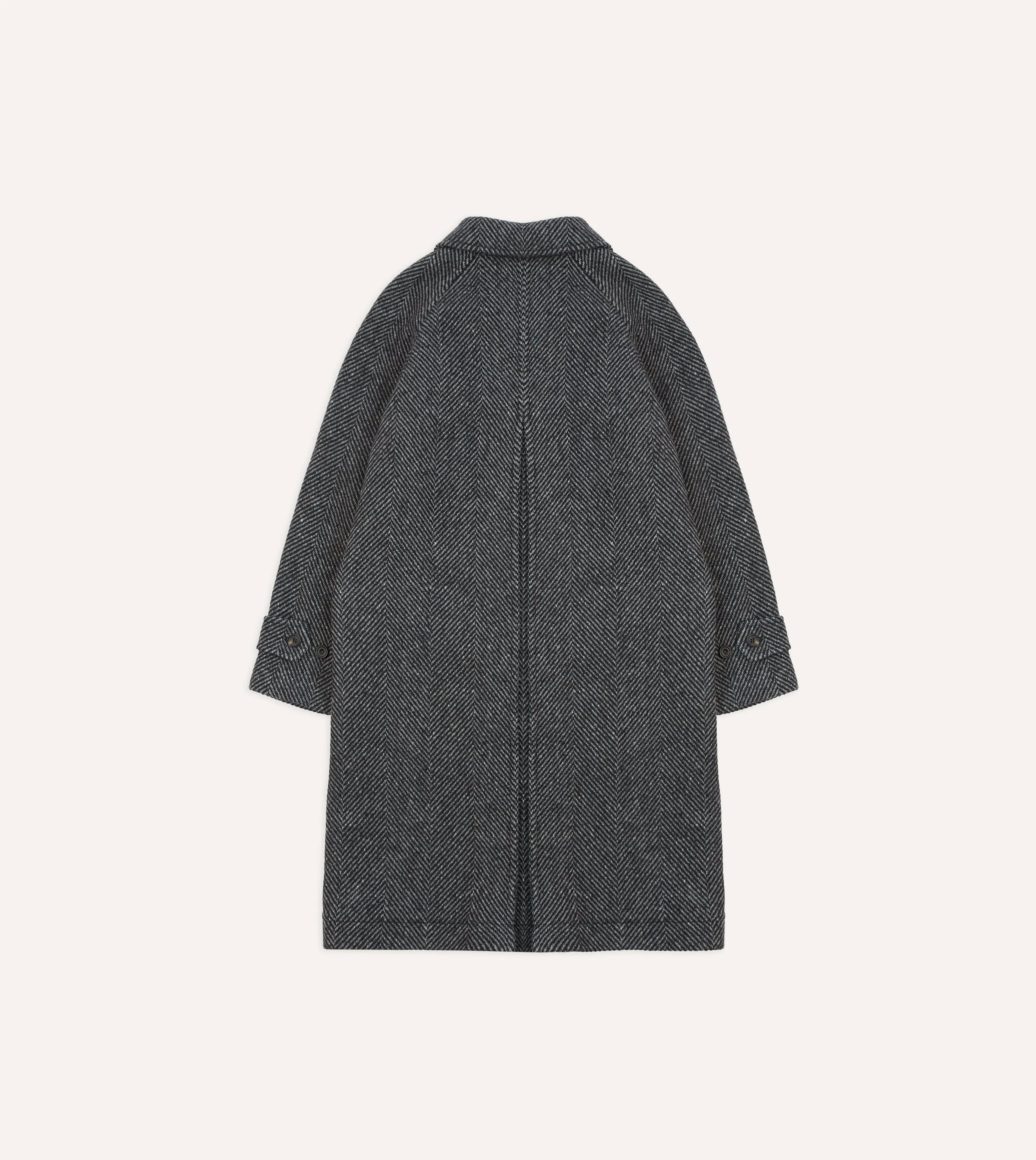 Grey Herringbone Wool Raglan Coat