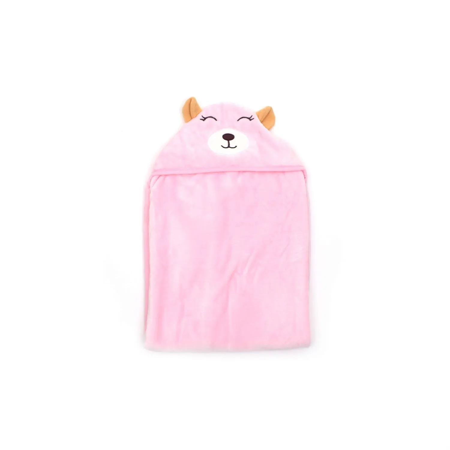 Hooded Coral Fur Blanket Bear Character 0-24m, Pink