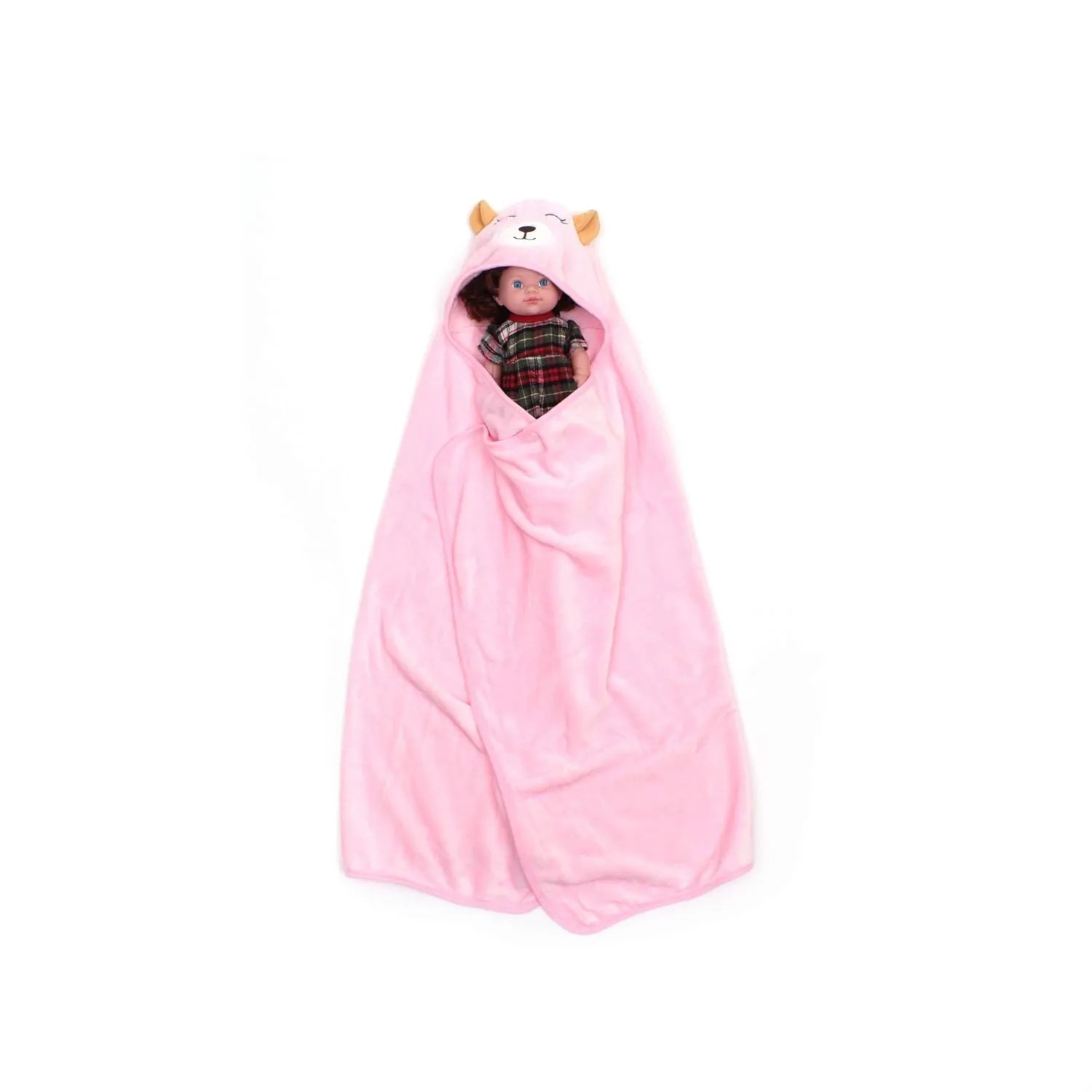 Hooded Coral Fur Blanket Bear Character 0-24m, Pink