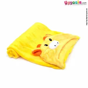 Hooded Coral Fur Blanket with Cow Character 0-24m Age, Size (73*102cm), Yellow