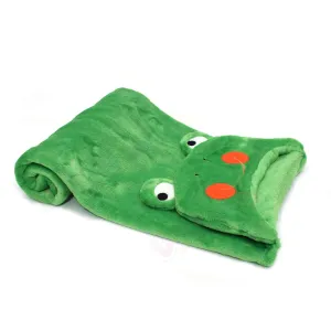 Hooded Coral Fur Blanket with Frog Character 0-24m Age, Size(102*99cm), Green