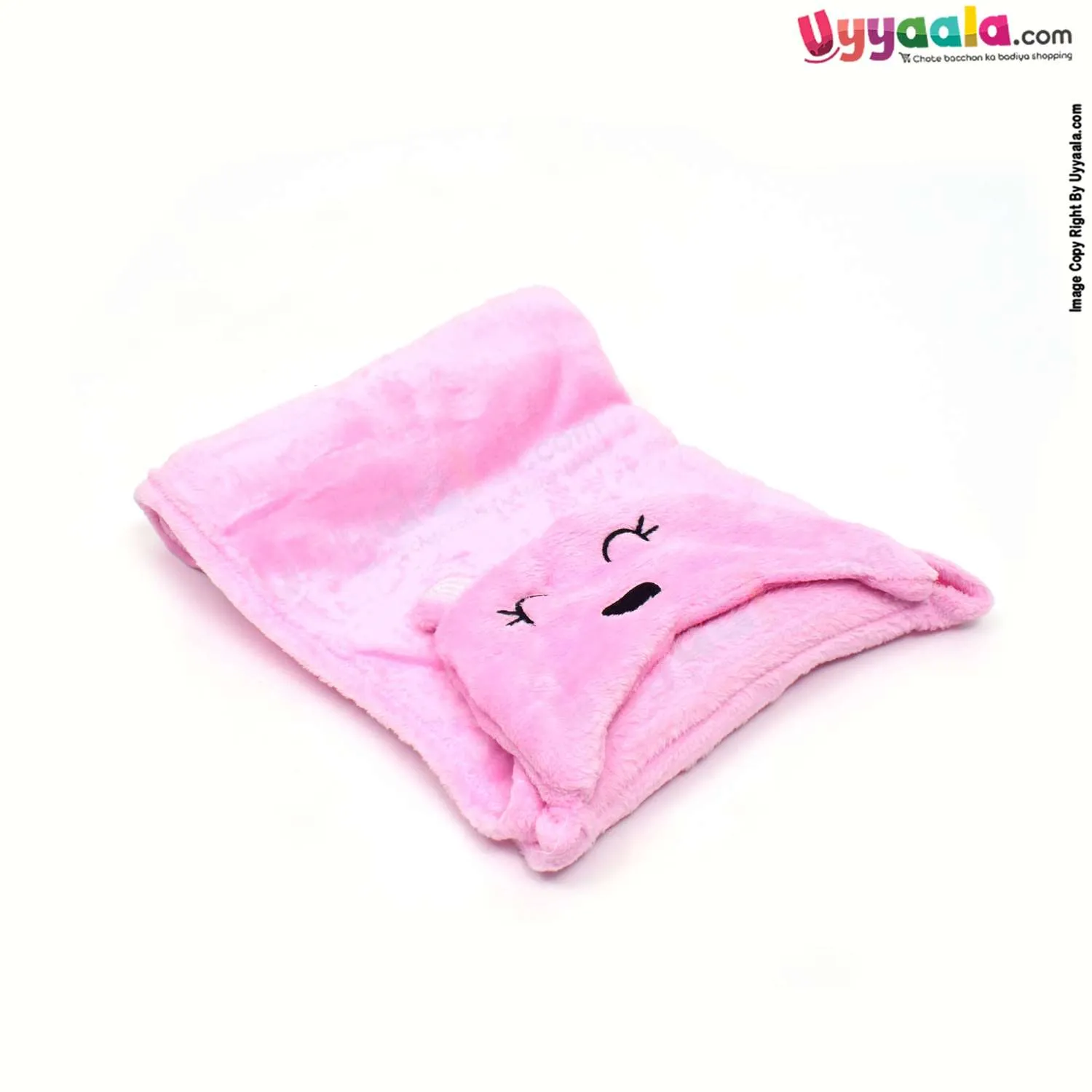 Hooded Coral Fur Blanket with Teddy Bear Character 0-24m Age, Size (104*87*73cm), Pink