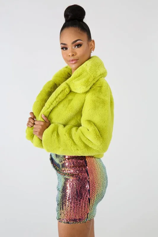 Hot Girl Electric Luxe Faux Fur Cropped Teddy Jacket