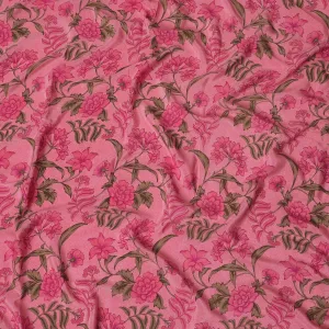 Hot pink Premium pure silk crepe fabric with multicolor print in floral design-D16691