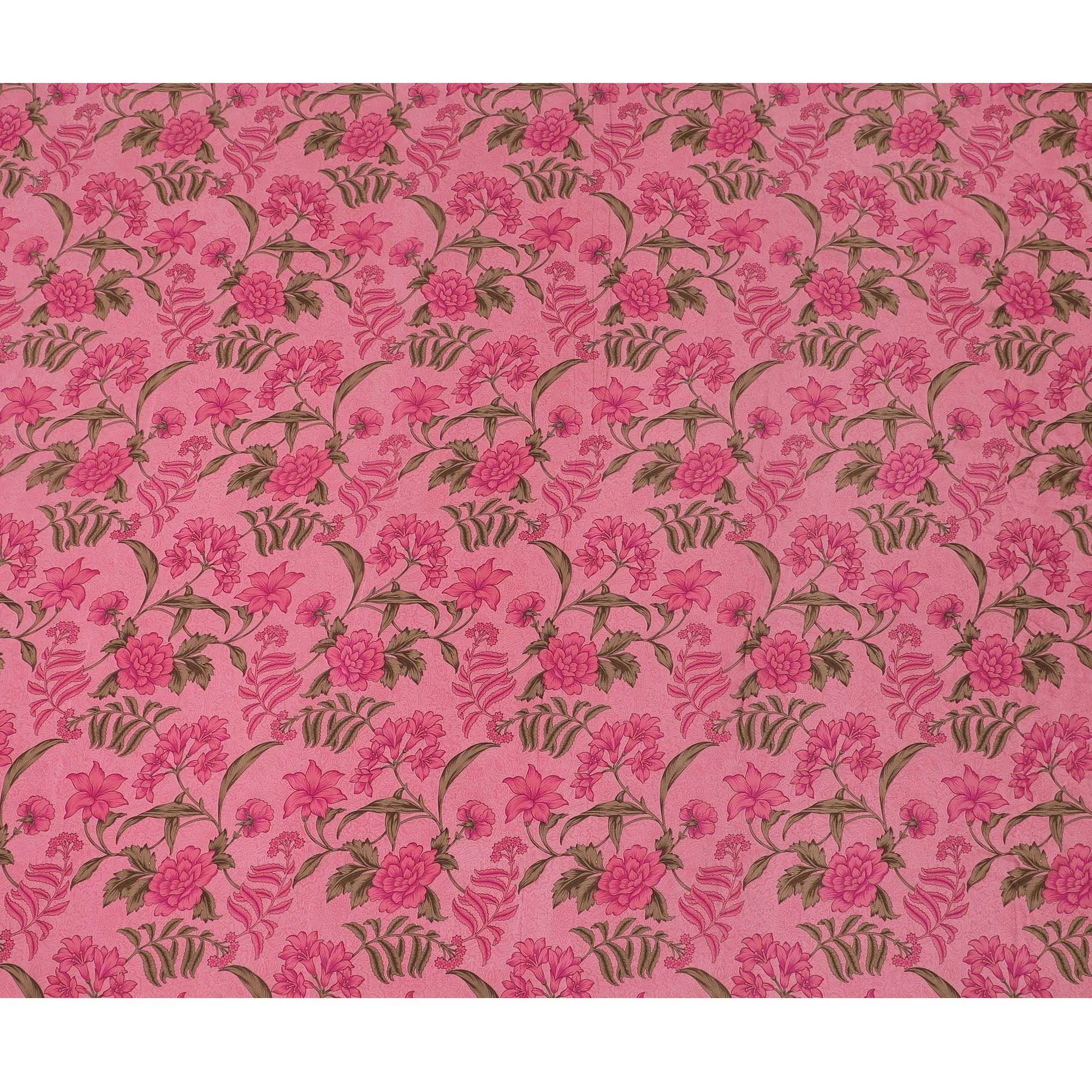 Hot pink Premium pure silk crepe fabric with multicolor print in floral design-D16691