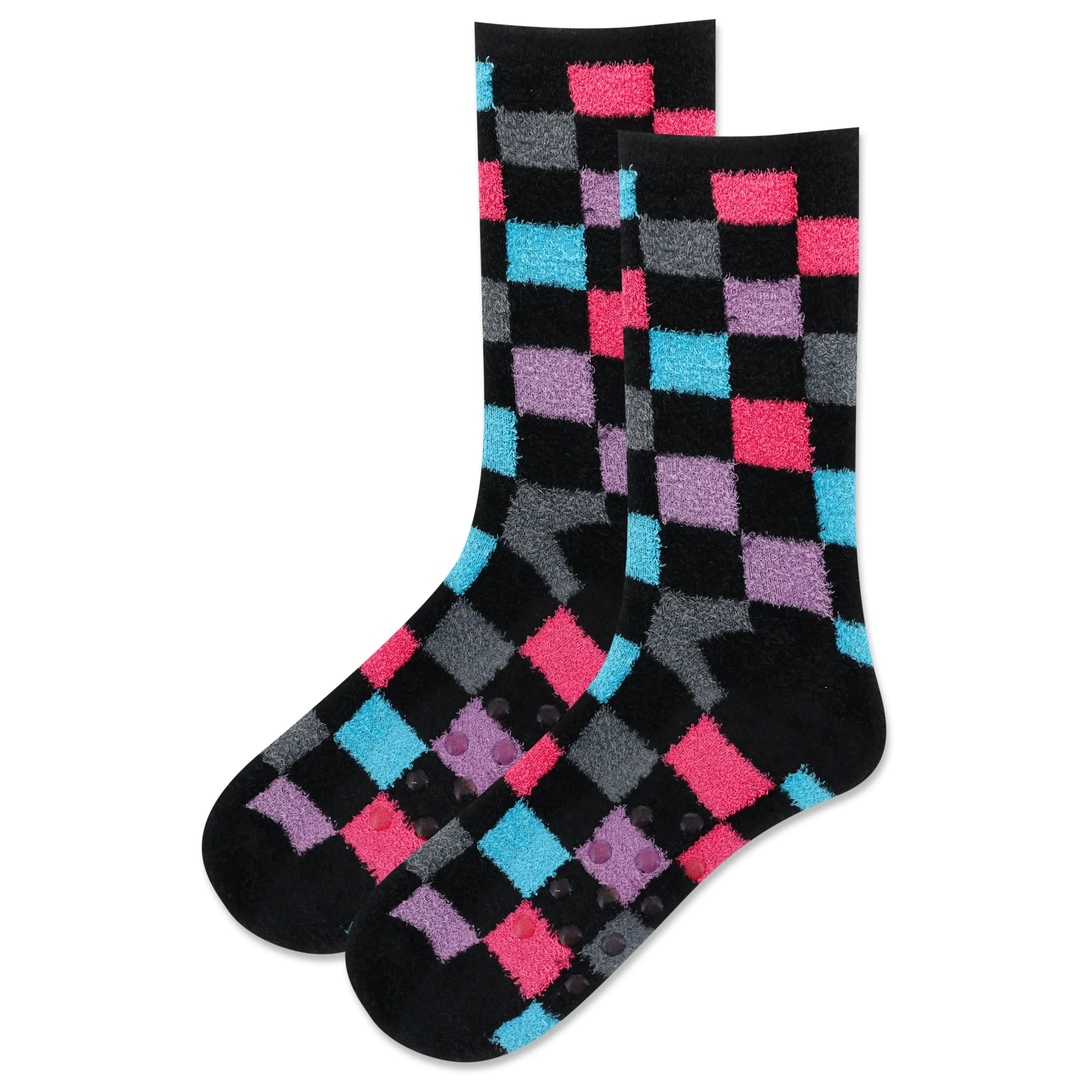 Hot Sox Womens Checker Non-Skid Slipper Socks