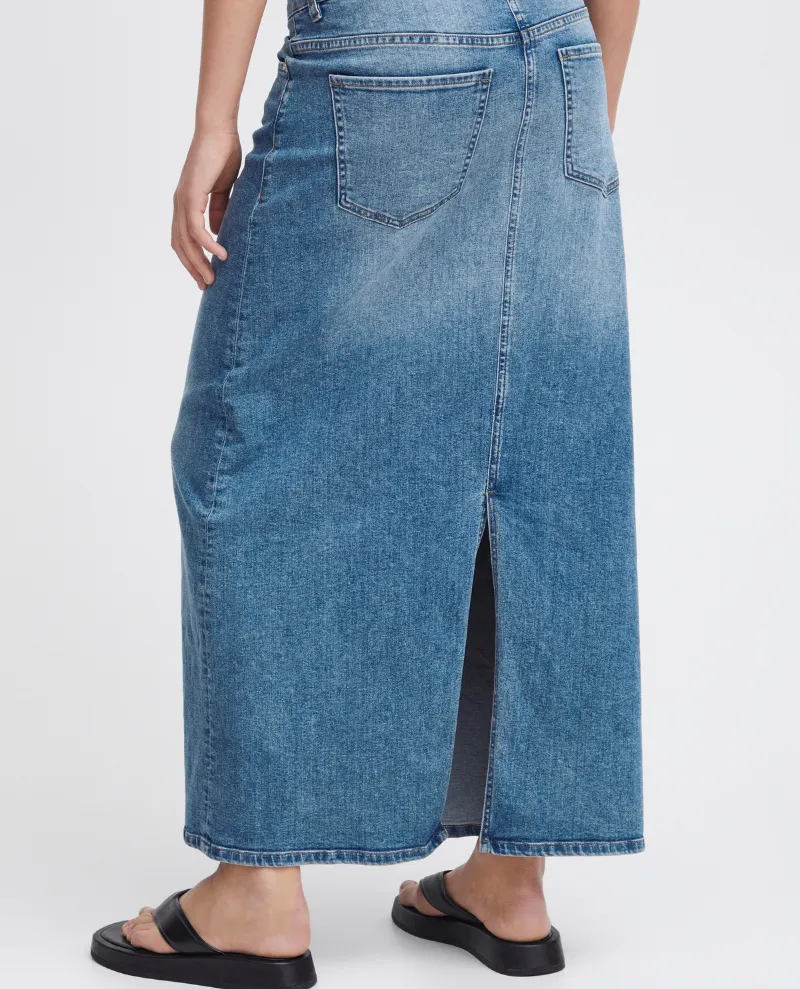 Ichi Twiggy Light Blue Denim Midi Skirt