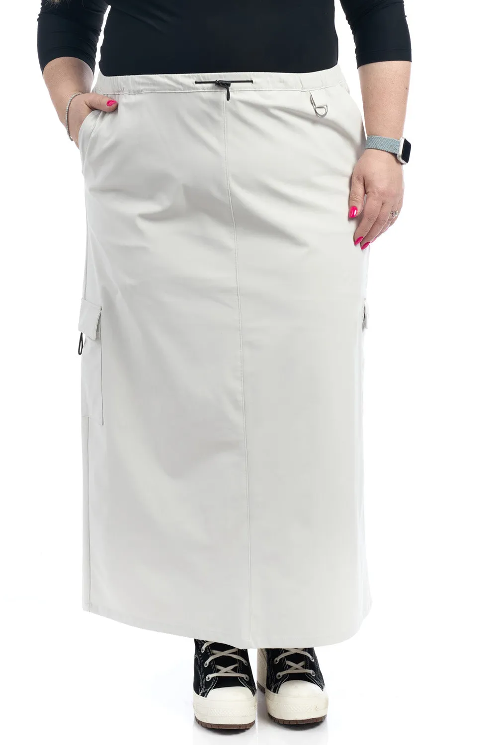 Ivory Midi Length Cargo Skirt with Drawstring and Pockets 'Cali Cargo'