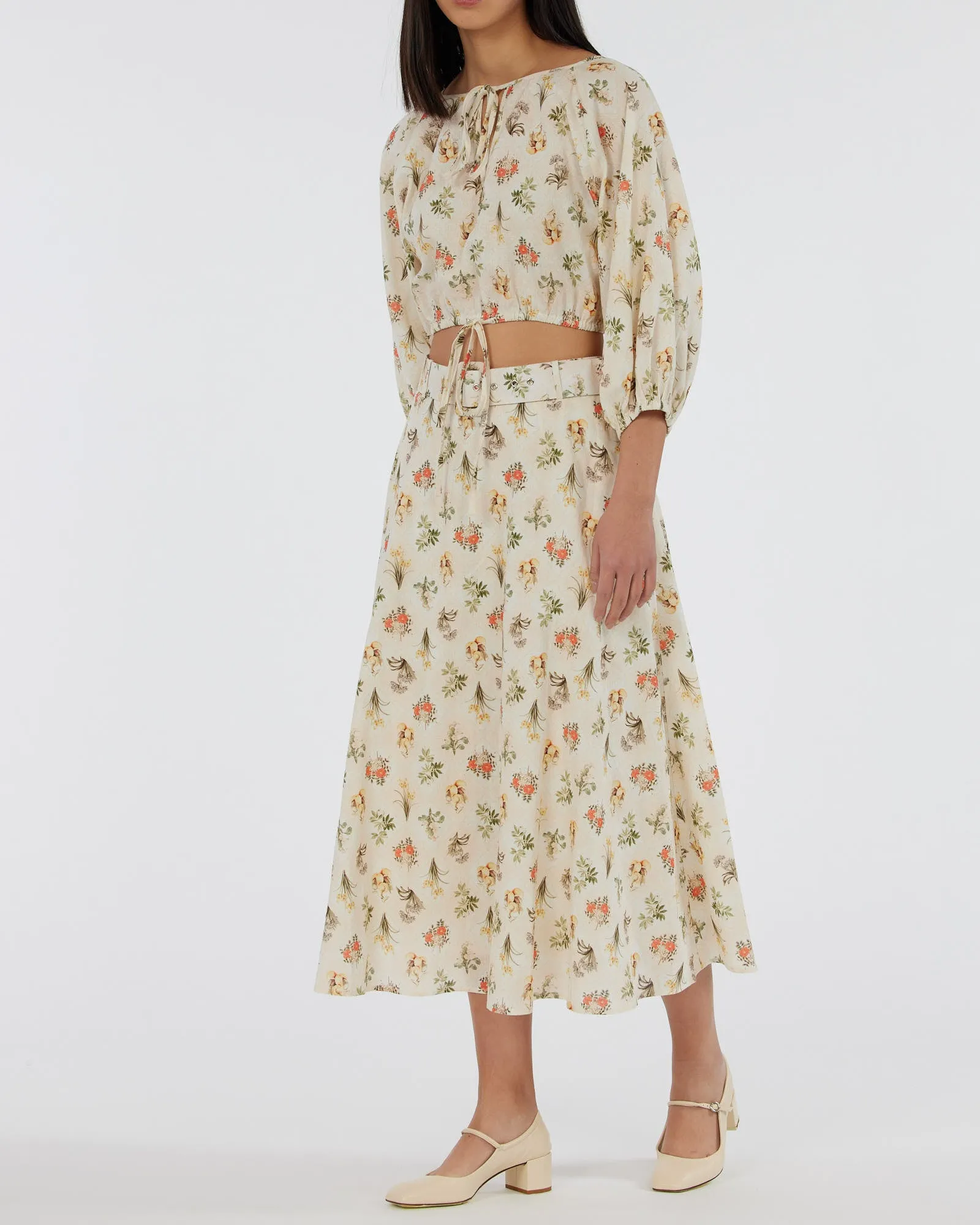 Jardin Belted Linen Midi Skirt