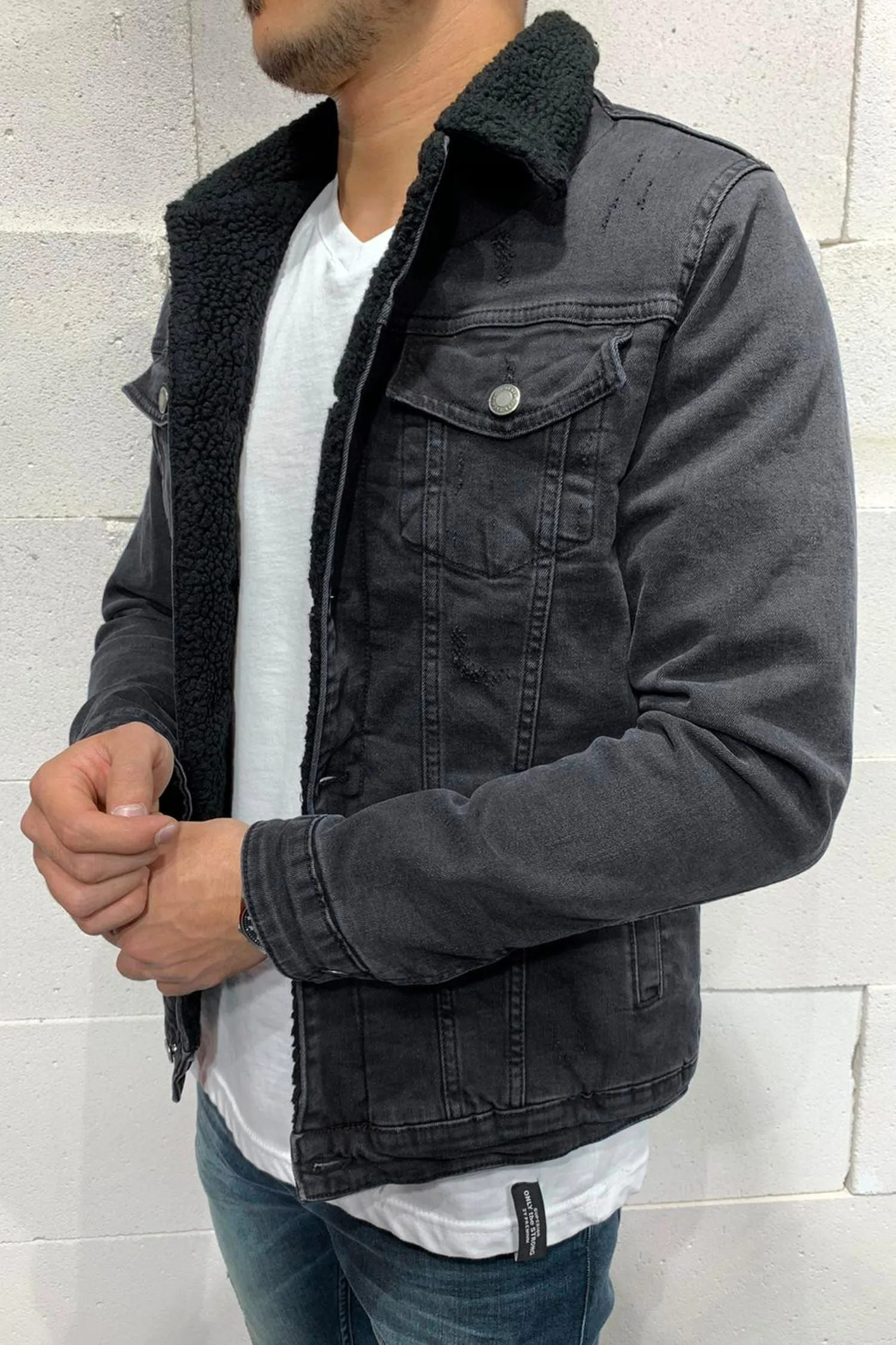 Jeansjacke mit Teddyfell Schwarz M4836