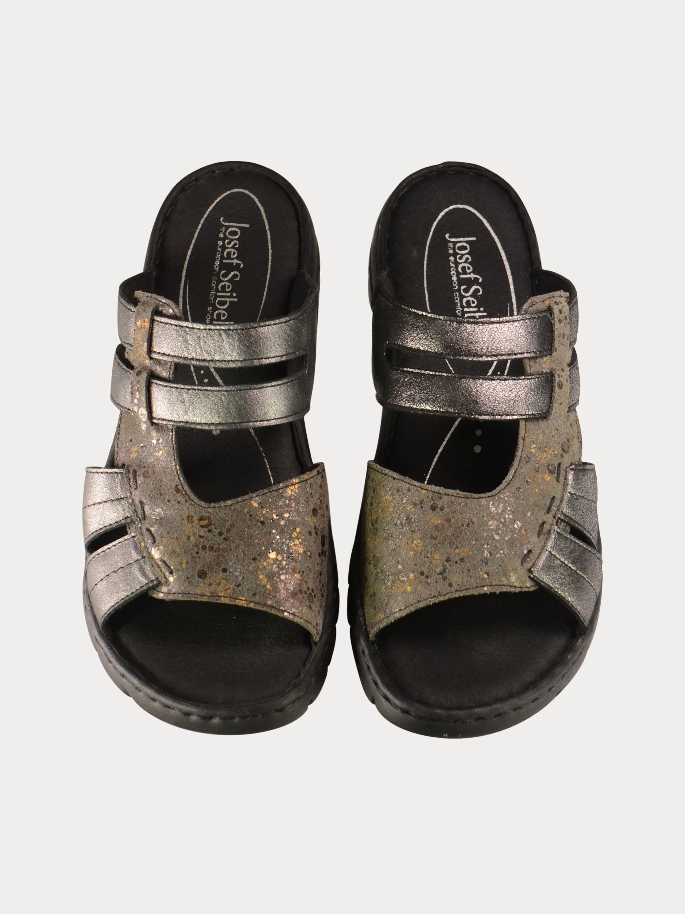 Josef Seibel Two Strap Slider Sandals in Grey Leather