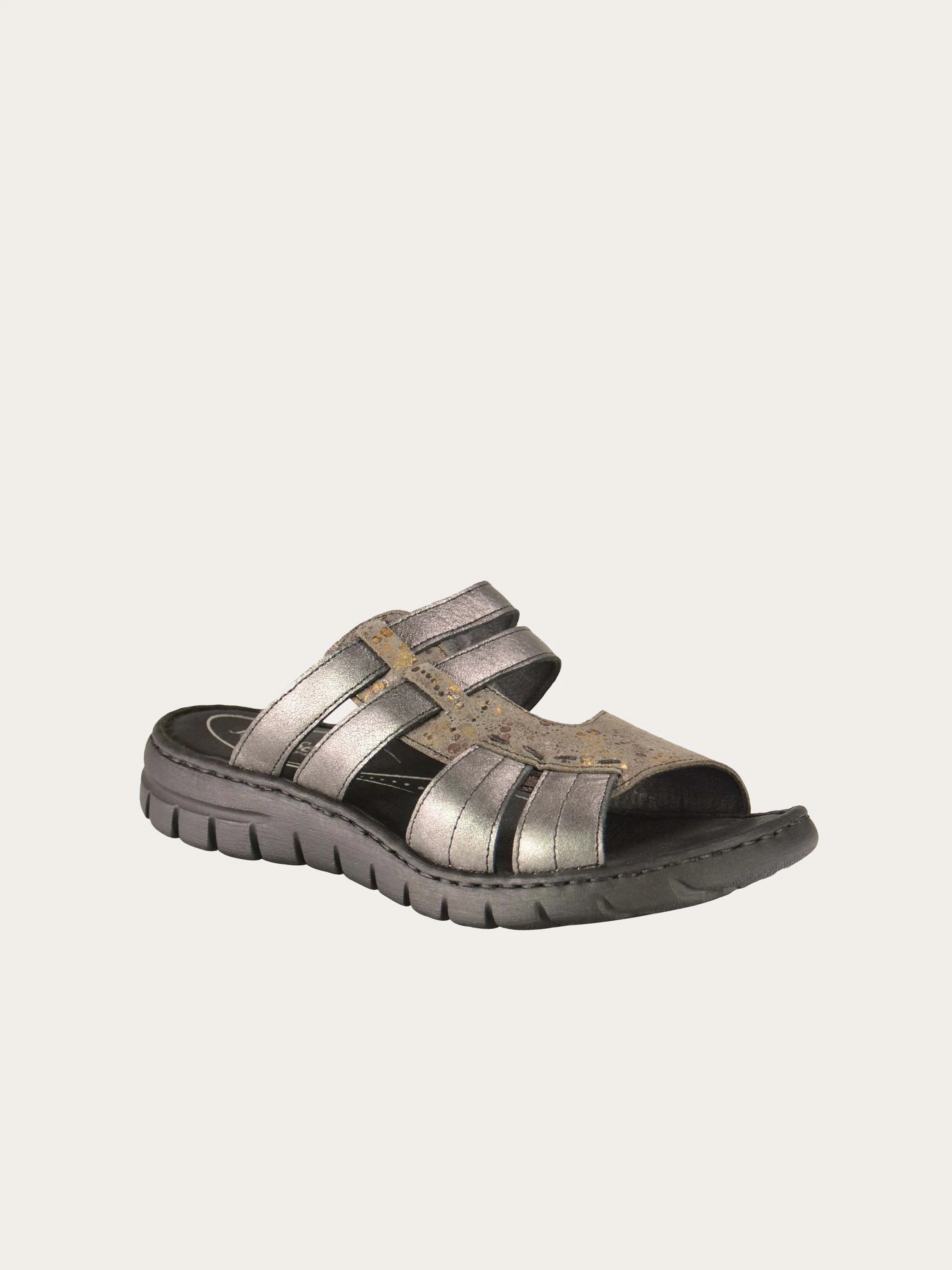 Josef Seibel Two Strap Slider Sandals in Grey Leather