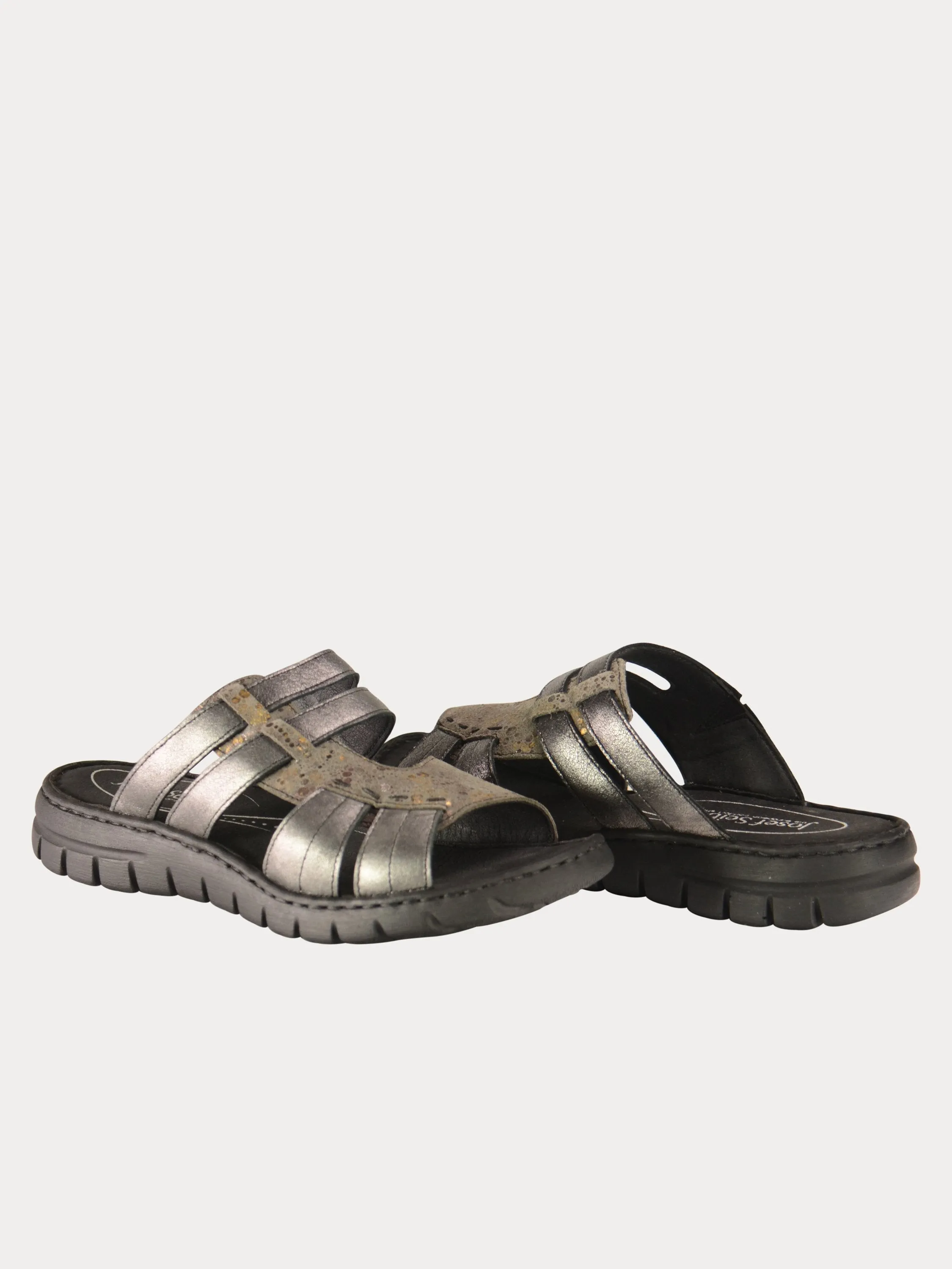 Josef Seibel Two Strap Slider Sandals in Grey Leather