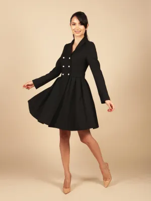 'Kennedy' Wool Dress Coat in Nero