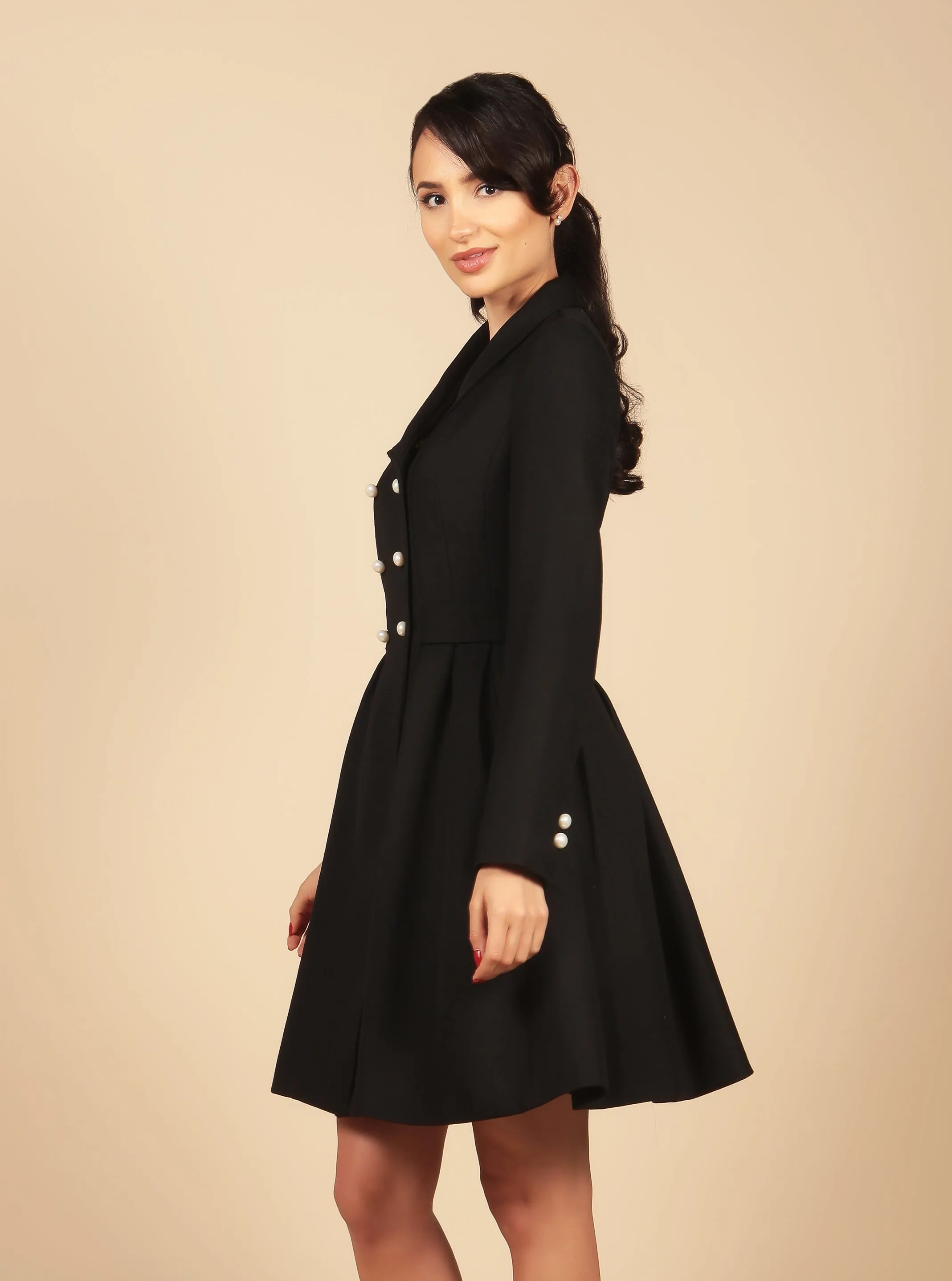 'Kennedy' Wool Dress Coat in Nero