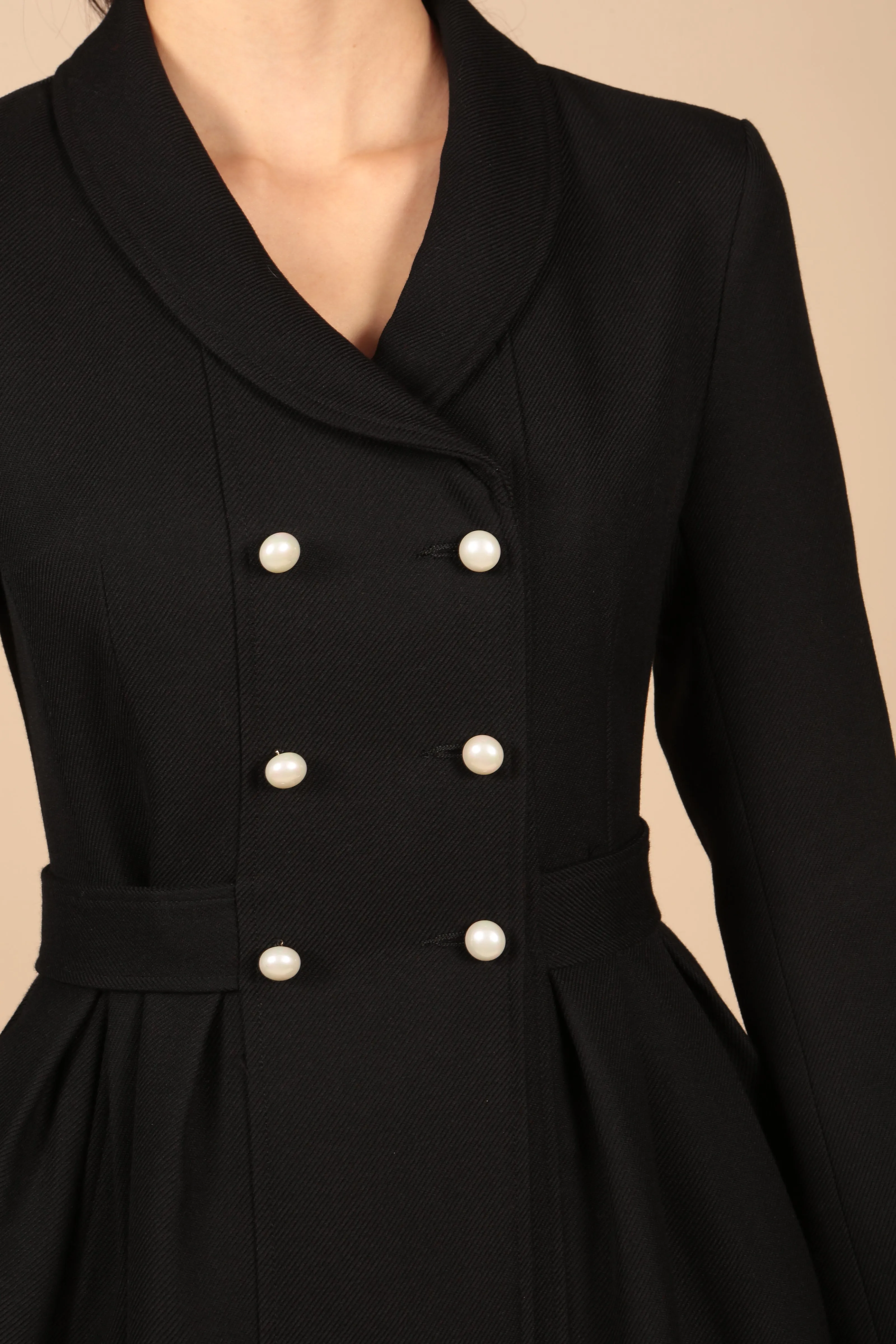 'Kennedy' Wool Dress Coat in Nero