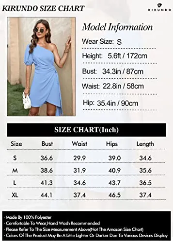 KIRUNDO 2023 Womens Summer One Shoulder Short Sleeve Tie Waist Ruched Bodycon Mini Dress Wrap Short Party Cocktail Dresses(Black, X-Large)