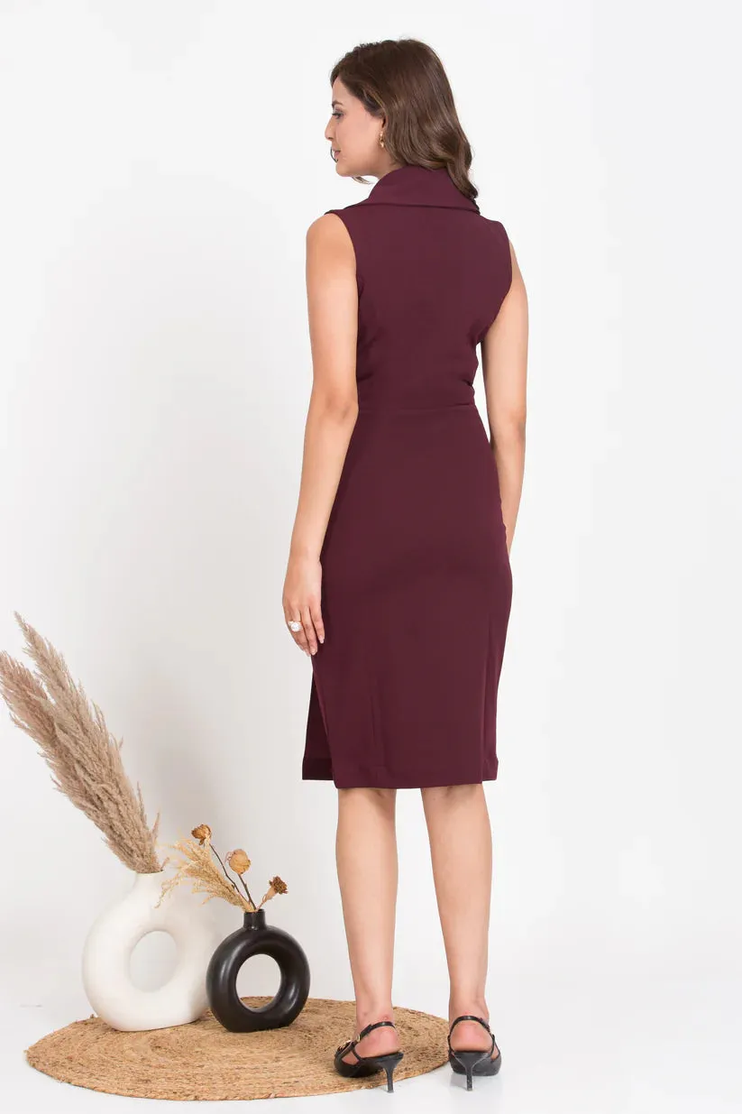 Ladies Wine BodyCon Formal Stretch Dress