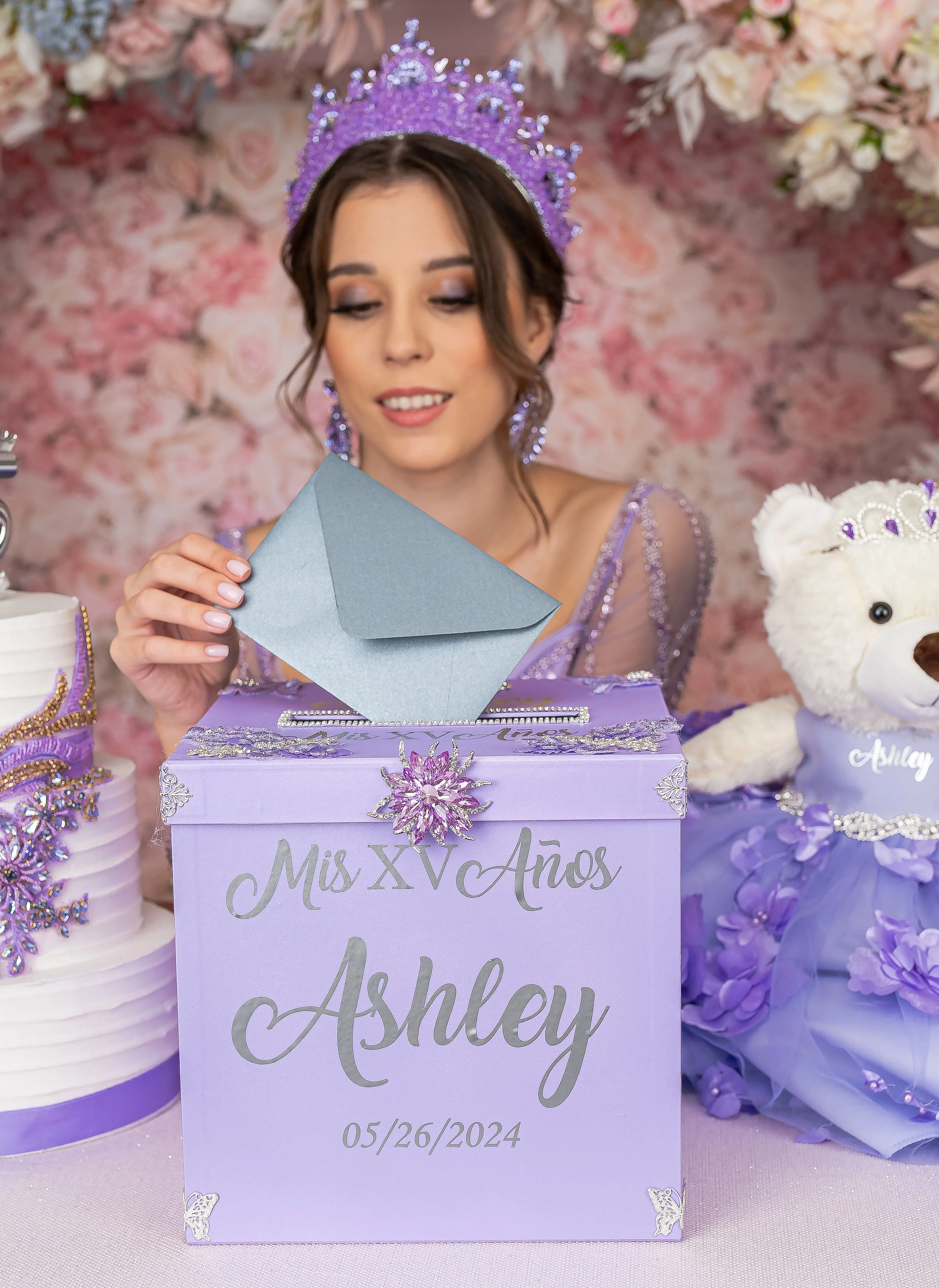 Lavender quinceanera teddy bear