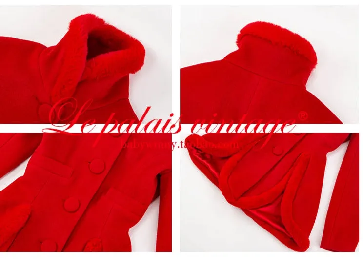 le palais vintage retro elegant red furry slit jacket coat - Dtri